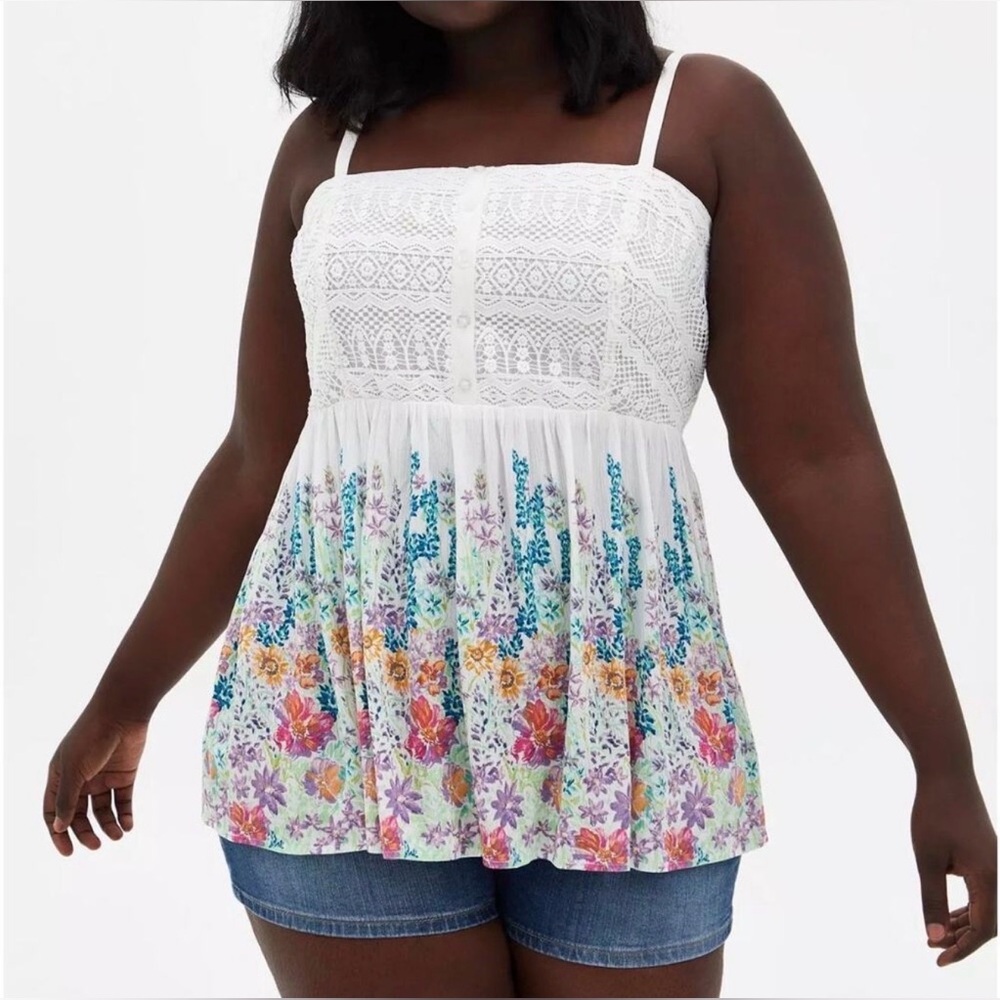 Women’s Torrid Babydoll Gauze Crochet White Floral Trim Cami Plus Size 5 (5X)